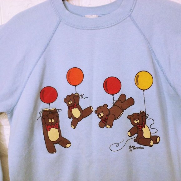 Vintage 70s/80s T.Jays USA-made Sweatshirt Novelty Bears Balloons Lady-M Flaws - Picture 2 of 10
